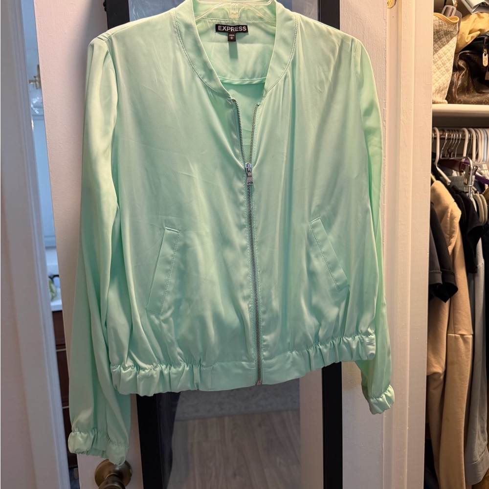 Express Women's Mint Green Zip-Front Bomber Jacket
